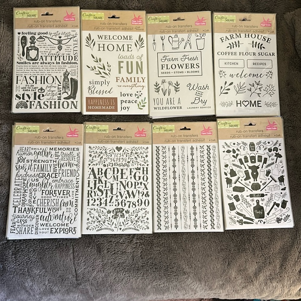 Lot of 8 farmhouse rub on transfers